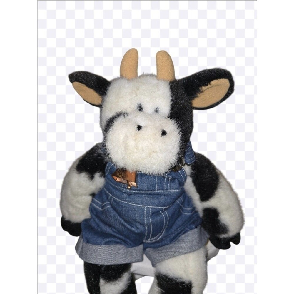 Vintage Build A Bear Black White Cow Tall Plush Stuffed Animal Bell
